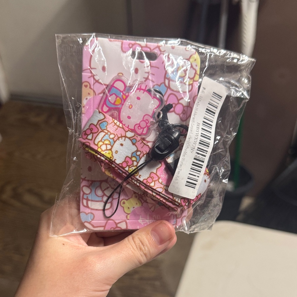 Hello Kitty Pink Pattern lanyard* id Holder Case with Strap